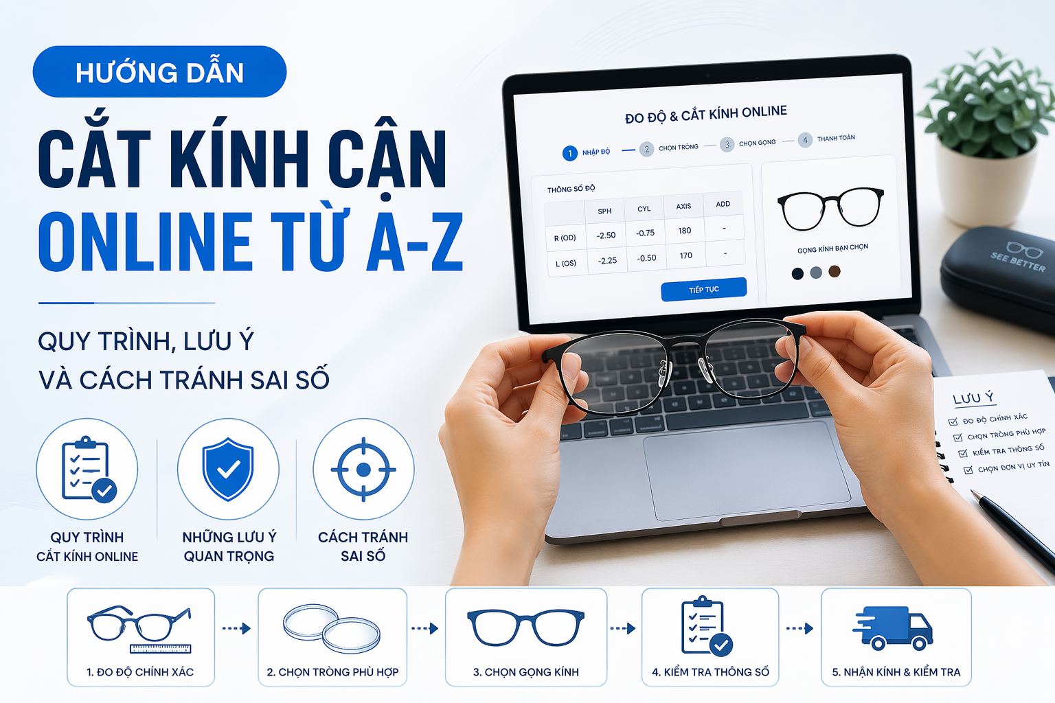 Hướng Dẫn Cắt Kính Cận Online Từ A-Z: Quy Trình, Lưu Ý Và Cách Tránh Sai Số
