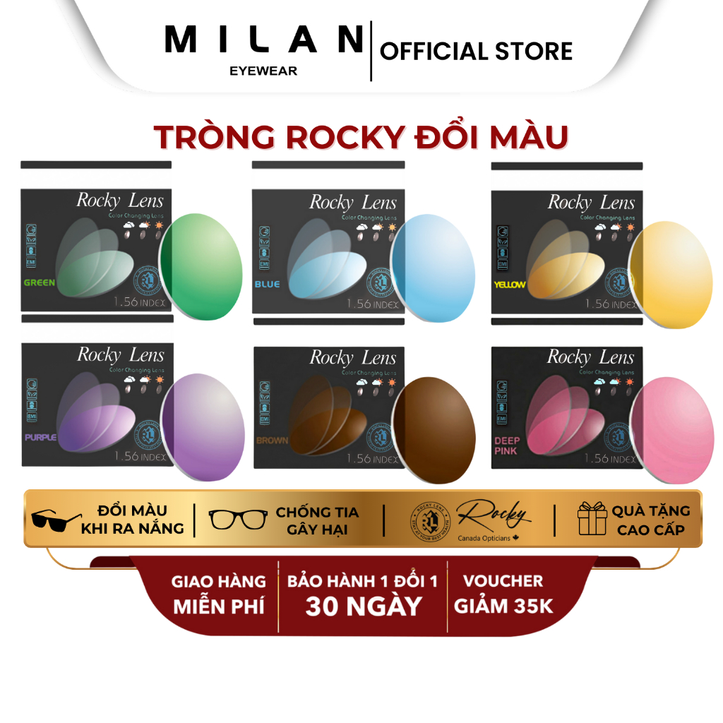 Tròng Kính Cận Đổi Màu MILAN EYEWEAR ROCKY Kính Đổi Màu Khi Ra Nắng Chống Tia UV Có Thể Lắp Cận Loạn